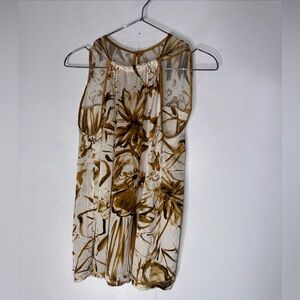 NU Collective Small Cream‎ Brown Abstract Sleeveless Silk Blouse